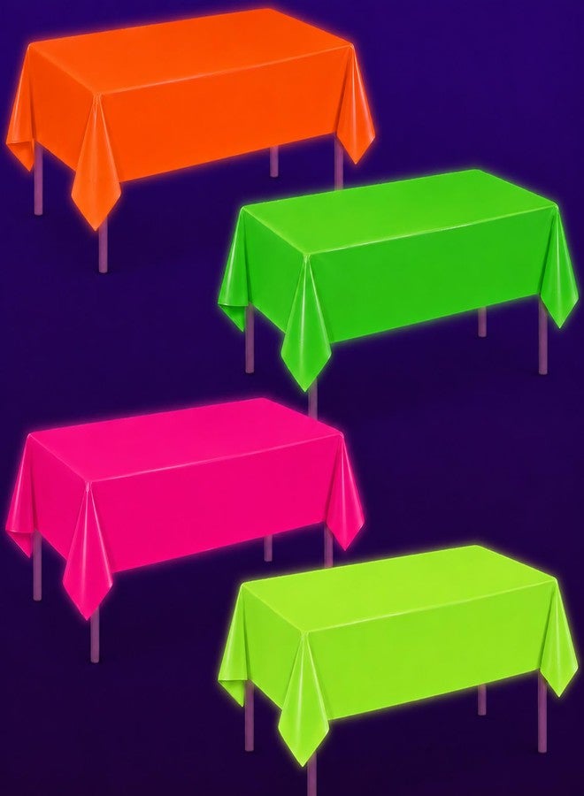 Oigco 4 Pack Neon Tablecloths, Neon Party Decorations, Pink Orange Green Glow in The Dark Plastic Table Cover for Glow in the Dark Party Supplies, 54 x 108 Inch - Image 1