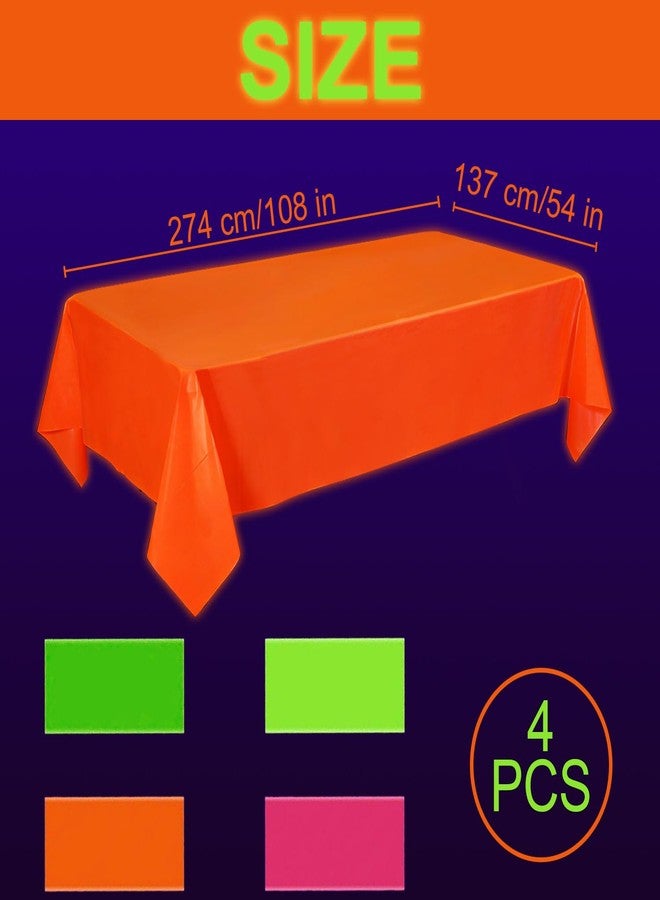 Oigco 4 Pack Neon Tablecloths, Neon Party Decorations, Pink Orange Green Glow in The Dark Plastic Table Cover for Glow in the Dark Party Supplies, 54 x 108 Inch - Image 2