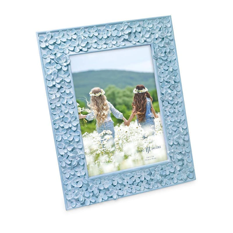 Isaac Jacobs 5x7 Blue Flower Textured Hand-Crafted Resin Picture Frame w/Easel & Hook for Tabletop & Wall Display, Decorative Floral Design Home DÃ©cor, Photo Gallery, Art (5x7, Blue) - Image 1
