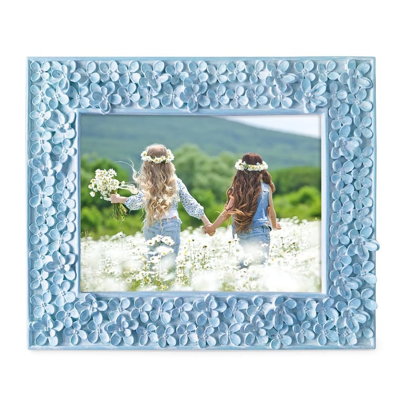 Isaac Jacobs 5x7 Blue Flower Textured Hand-Crafted Resin Picture Frame w/Easel & Hook for Tabletop & Wall Display, Decorative Floral Design Home DÃ©cor, Photo Gallery, Art (5x7, Blue) - Image 3
