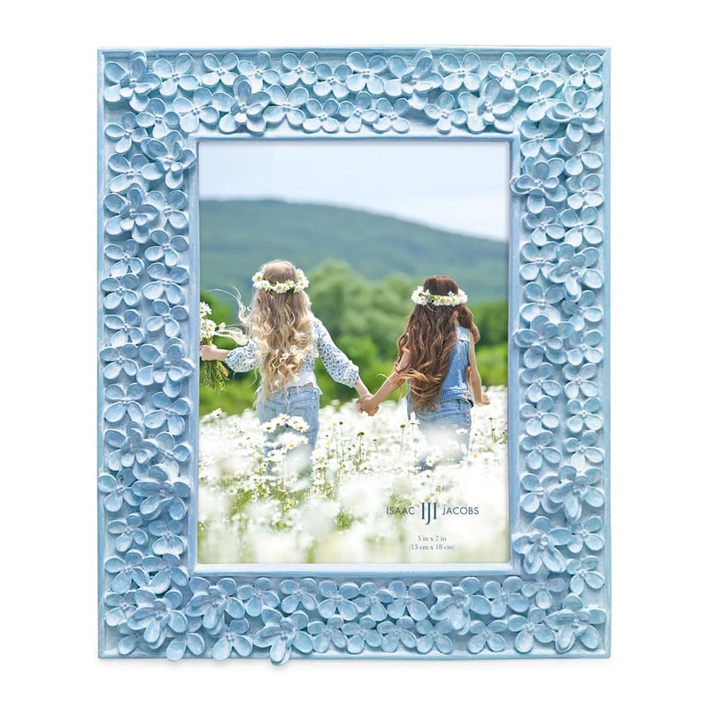 Isaac Jacobs 5x7 Blue Flower Textured Hand-Crafted Resin Picture Frame w/Easel & Hook for Tabletop & Wall Display, Decorative Floral Design Home DÃ©cor, Photo Gallery, Art (5x7, Blue) - Image 2