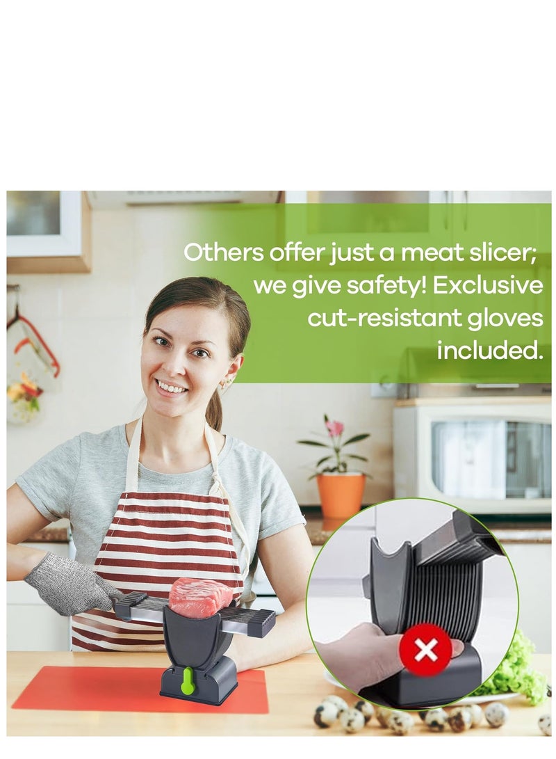 Manual Meat Slicer - Premium Food Cutter for Fresh Beef, Poultry & Deli Meats - Adjustable Thickness Gray Meat Slicer with Non-Slip Base - Kitchen Slicing Tool for Home & Commercial Use  - Image 5