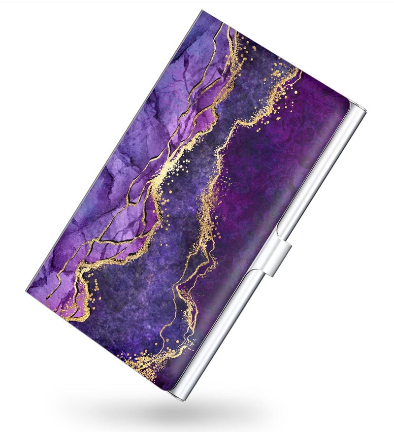 xiviers Business Card Holderï¼ŒColor Printing Men's and Women's Business Card Caseï¼ŒUltra-Thin Metal Business Card Organizerï¼ŒCarry-on Pocket Wallet Business Card Holder,Purple Marble - Image 1