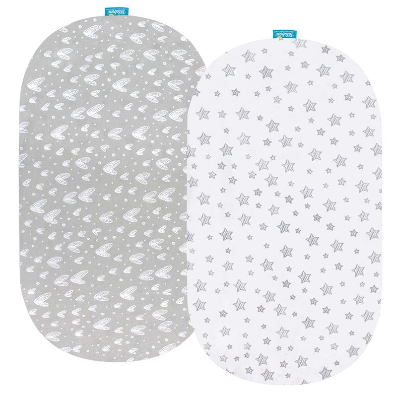 Biloban Bassinet Sheets Fit for Oval, Hourglass, Rectangle Bassinet Mattress, 2 Pack 100% Cotton Sheets for Halo, 4moms, Maxi-COSI, Delta, Baby Delight Bassinest, Unisex Fitted Sheet for Baby Boy Girl - Image 1