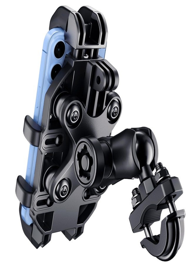 Thlevel Motorcycle Phone Mount Holder with Vibration Dampener Anti-Shake 720° Adjustable for iPhone 16 Pro Max for Samsung 5.4''-6.9'' Phone Anti-Theft Dirt Bikes(U Shape Base 0.6-1.1" Handlebar) - Image 1