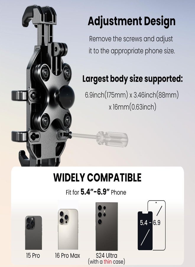 Thlevel Motorcycle Phone Mount Holder with Vibration Dampener Anti-Shake 720° Adjustable for iPhone 16 Pro Max for Samsung 5.4''-6.9'' Phone Anti-Theft Dirt Bikes(U Shape Base 0.6-1.1" Handlebar) - Image 3