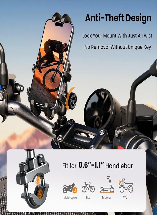 Thlevel Motorcycle Phone Mount Holder with Vibration Dampener Anti-Shake 720° Adjustable for iPhone 16 Pro Max for Samsung 5.4''-6.9'' Phone Anti-Theft Dirt Bikes(U Shape Base 0.6-1.1" Handlebar) - Image 2