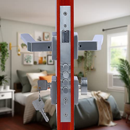 CRUST Premium Rose Mortise Door Lock Handle Set/Mortise Lock with Brass Lock Body and 60 mm One Side Key Cylinder Set with 3 Brass Computer Keys (LB-306, Matt Satin) - Image 3