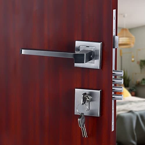 CRUST Premium Rose Mortise Door Lock Handle Set/Mortise Lock with Brass Lock Body and 60 mm One Side Key Cylinder Set with 3 Brass Computer Keys (LB-306, Matt Satin) - Image 1