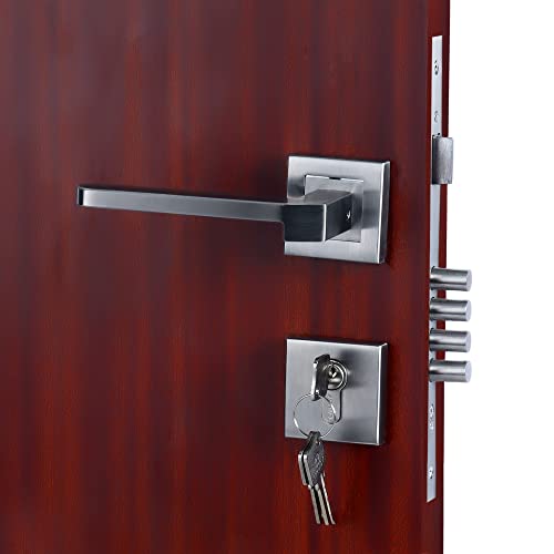 CRUST Premium Rose Mortise Door Lock Handle Set/Mortise Lock with Brass Lock Body and 60 mm One Side Key Cylinder Set with 3 Brass Computer Keys (LB-306, Matt Satin) - Image 4