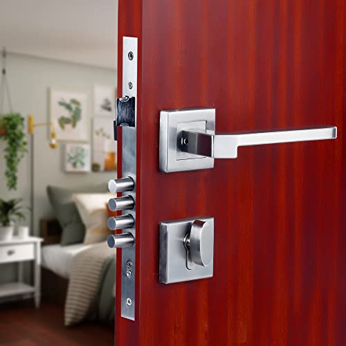 CRUST Premium Rose Mortise Door Lock Handle Set/Mortise Lock with Brass Lock Body and 60 mm One Side Key Cylinder Set with 3 Brass Computer Keys (LB-306, Matt Satin) - Image 2