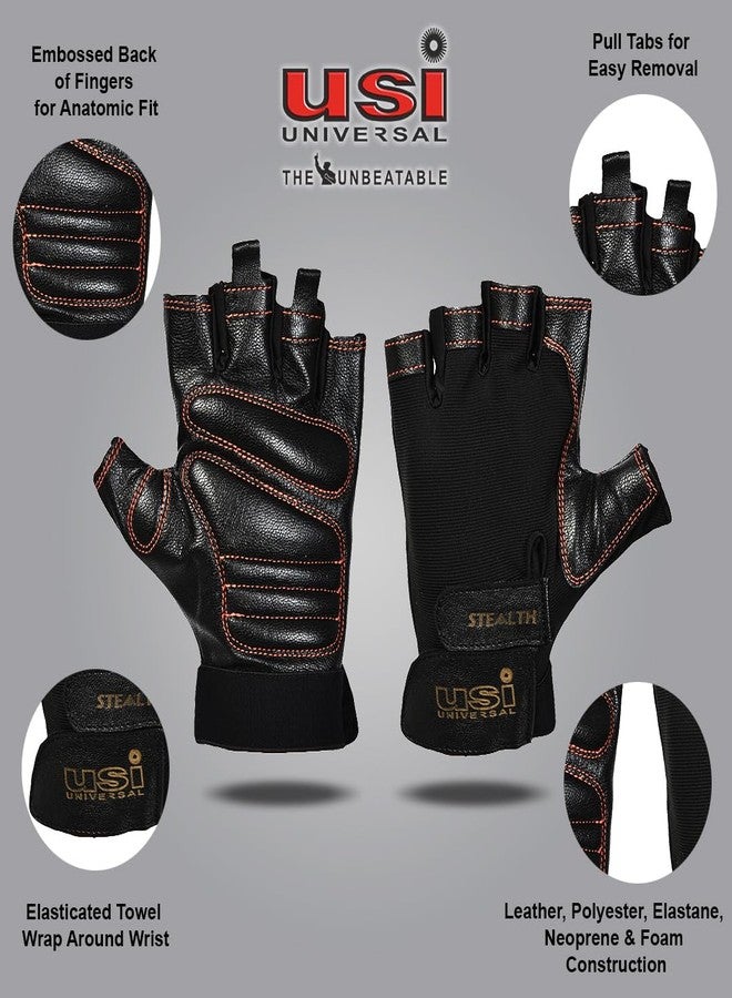 USI UNIVERSAL 733ST Stealth Fitness Gym Gloves, Workout Powerlifting Gloves, Microfiber, Textured Leather Palm (Medium, Black) - Image 2
