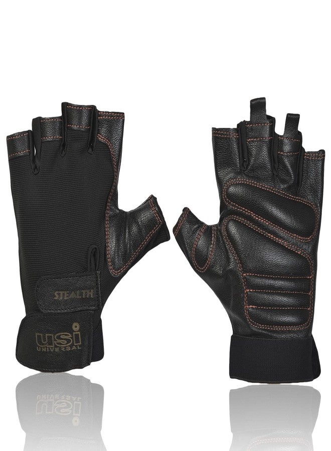 USI UNIVERSAL 733ST Stealth Fitness Gym Gloves, Workout Powerlifting Gloves, Microfiber, Textured Leather Palm (Medium, Black) - Image 1