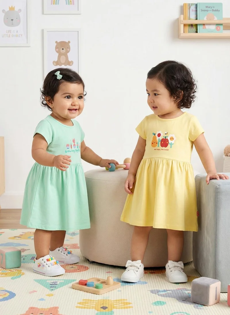 نوتيناتي Nautinati Baby Girls' 100% Cotton Pack of 2 Tropical-theme Floral, Fruit Graphic Print Dresses