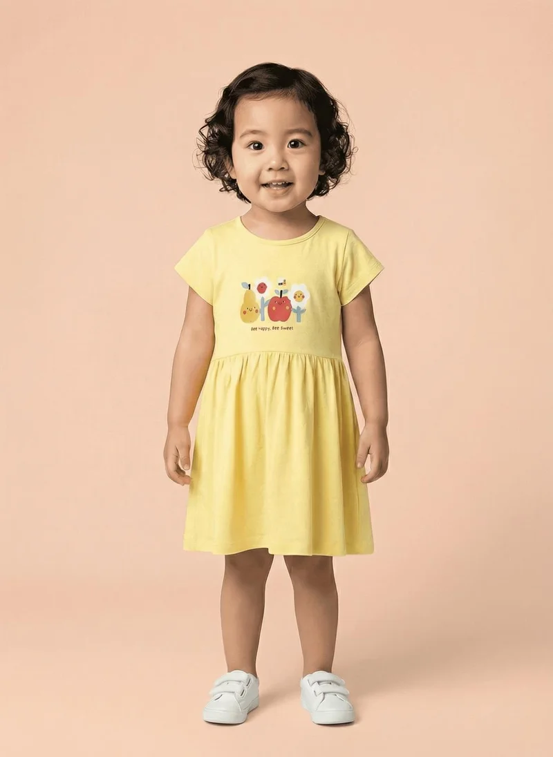 نوتيناتي Nautinati Baby Girls' 100% Cotton Pack of 2 Tropical-theme Floral, Fruit Graphic Print Dresses