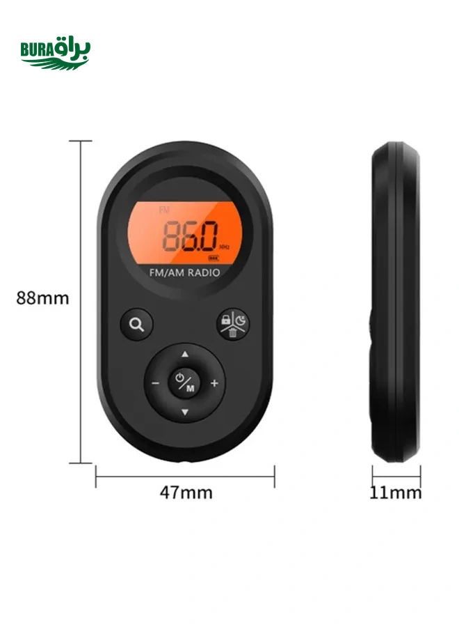 M01 MINI المحمول REDABLE FM / AM راديو مع الإضاءة الخلفية (أسود) - Image 3