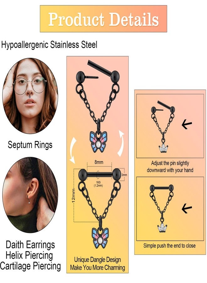 Qmcandy 2pcs Chain Septum Rings 16G Threadless Push In Septum Piercing Jewelry Dangle Septum Nose Ring Cartilage Daith Helix Piercing Jewelry for Women - Image 2