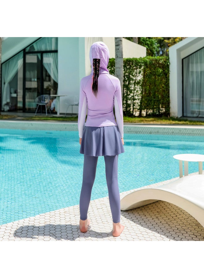 XTEP Children's Two-piece Swimsuit For Girls, Long Sleeve Sun Protection Set, Comfortable High Elasticity, Teen Student Beach Vacation Swimsuit - Image 4