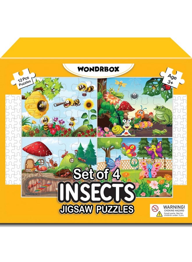 WONDRBOX 12 pcs Insect Jigsaw Puzzle for Kids| 4 Puzzles in a Box | Educational Learning Birthday Return Gift for Kids Ages 3 4 5 6 7 Year Old Boys and Girls - Image 1