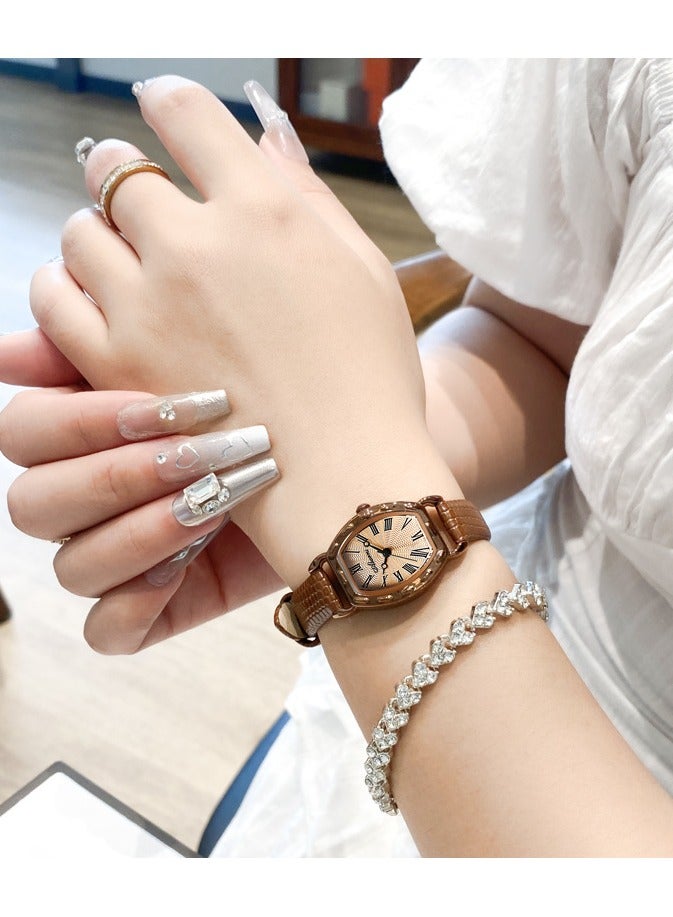 ABORNI Vintage Women’s Barrel-Shaped Quartz Watch, Elegant Leather Strap, Retro Small Dial, Daily Waterproof - Image 5