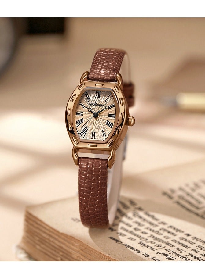 ABORNI Vintage Women’s Barrel-Shaped Quartz Watch, Elegant Leather Strap, Retro Small Dial, Daily Waterproof - Image 1