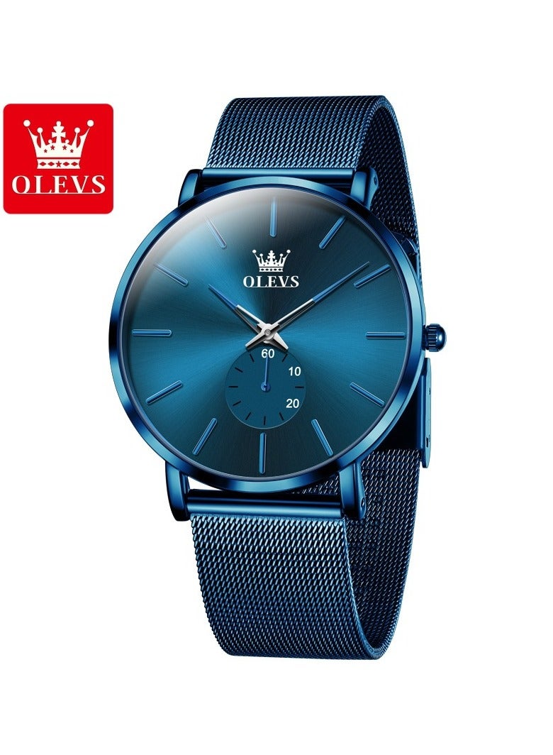 Olevs Mens Watches Minimalist Ultra Thin Fashion Independent Second Hand Dial Watch Waterproof Slim Simple Big Face Dress Wrist Watch With Milanese Steel Belt - Image 1