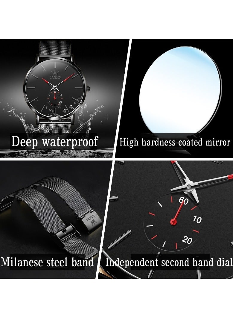 Olevs Mens Watches Minimalist Ultra Thin Fashion Independent Second Hand Dial Watch Waterproof Slim Simple Big Face Dress Wrist Watch With Milanese Steel Belt - Image 4