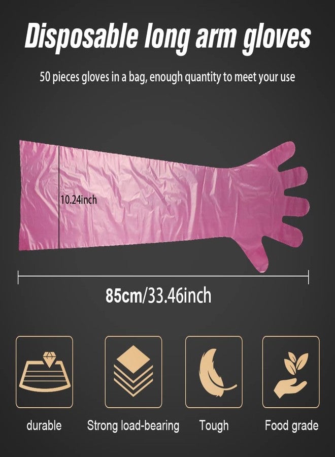 Barafat 50 Pieces Disposable Field Dressing Gloves, Veterinary Insemination Rectal Long Gloves, Extra Long Sleeve Full Arm Glove, Cow Deer Palpation Gutting (Red) - Image 2
