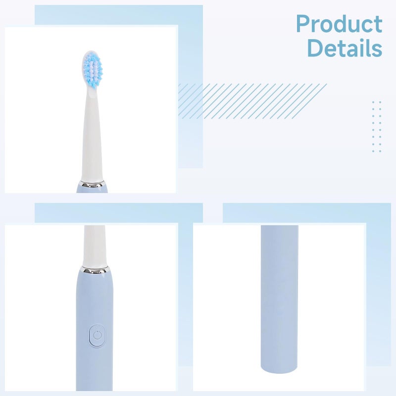USB Rechargeable Electric Toothbrush 3 Modes 2 Brush Heads 90 Day Battery Life Blue - Image 5