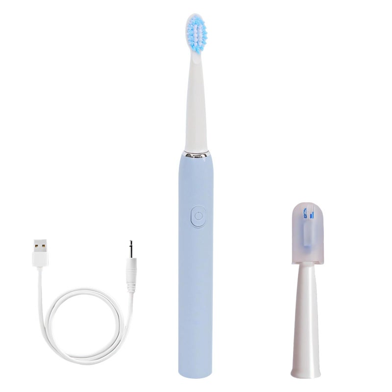 USB Rechargeable Electric Toothbrush 3 Modes 2 Brush Heads 90 Day Battery Life Blue - Image 2