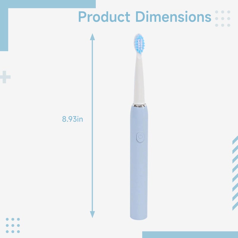 USB Rechargeable Electric Toothbrush 3 Modes 2 Brush Heads 90 Day Battery Life Blue - Image 3
