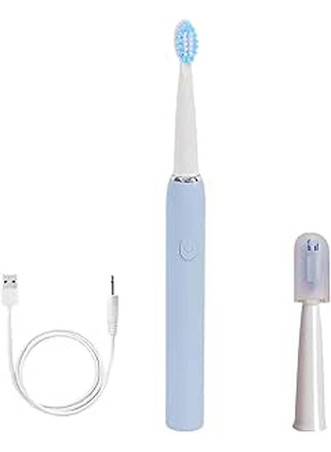 USB Rechargeable Electric Toothbrush 3 Modes 2 Brush Heads 90 Day Battery Life Blue - Image 1