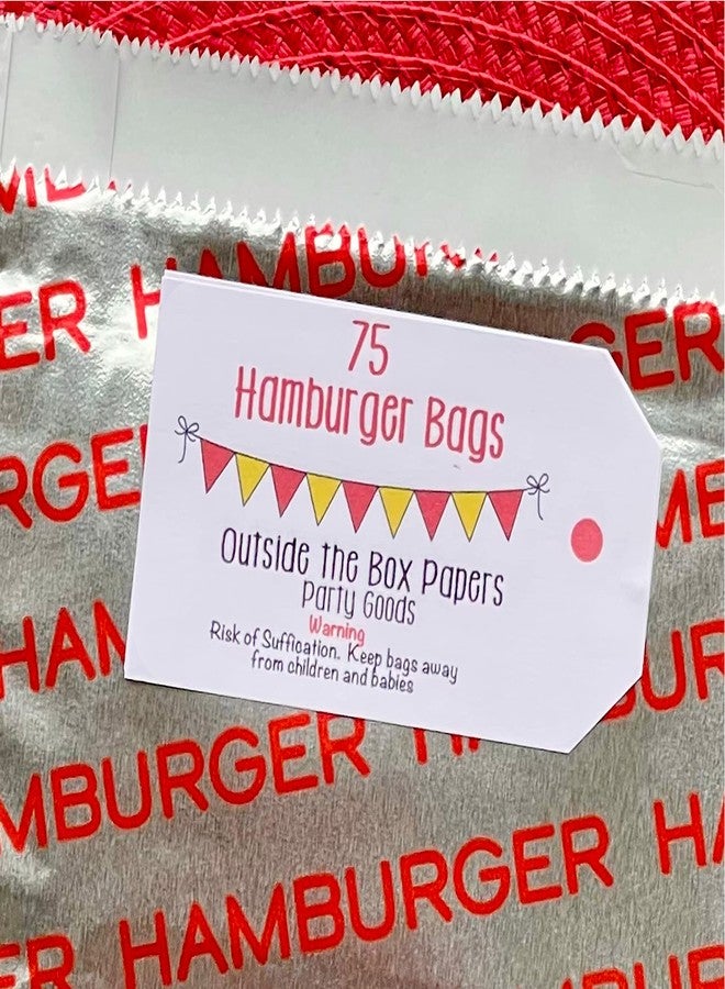Outside the Box Papers Printed Foil Hamburger Bags - 75 Pack - Silver, Red - Image 3