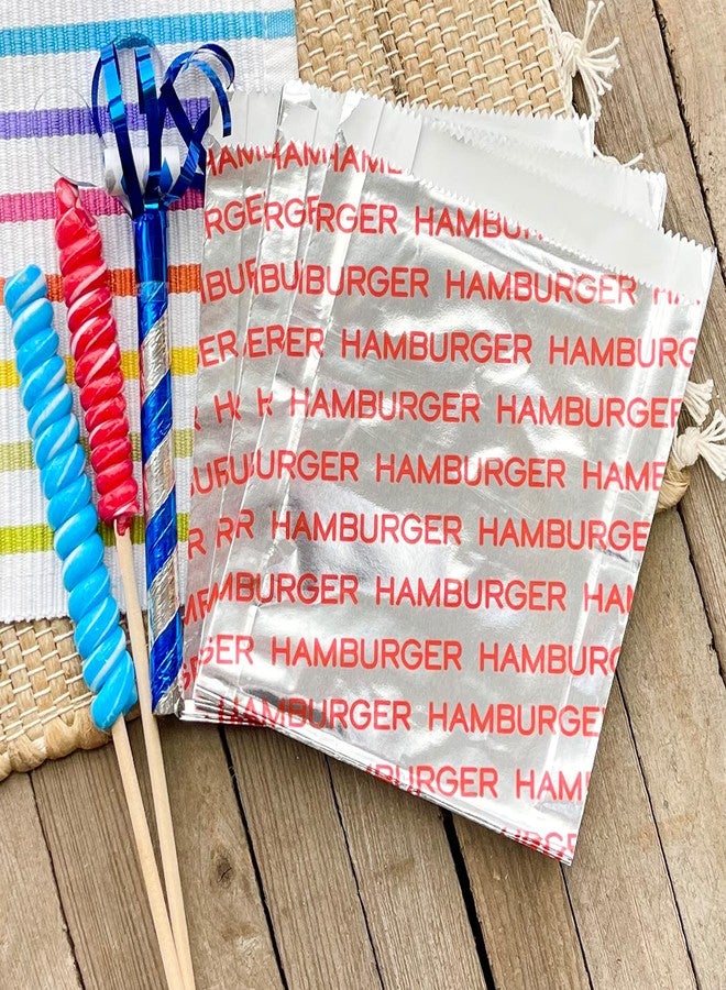 Outside the Box Papers Printed Foil Hamburger Bags - 75 Pack - Silver, Red - Image 2
