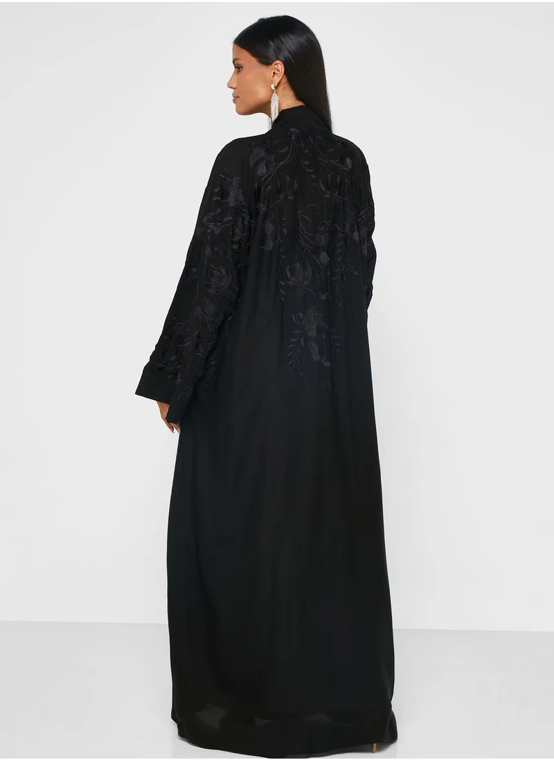 hayas closet Embroidered Open Abaya