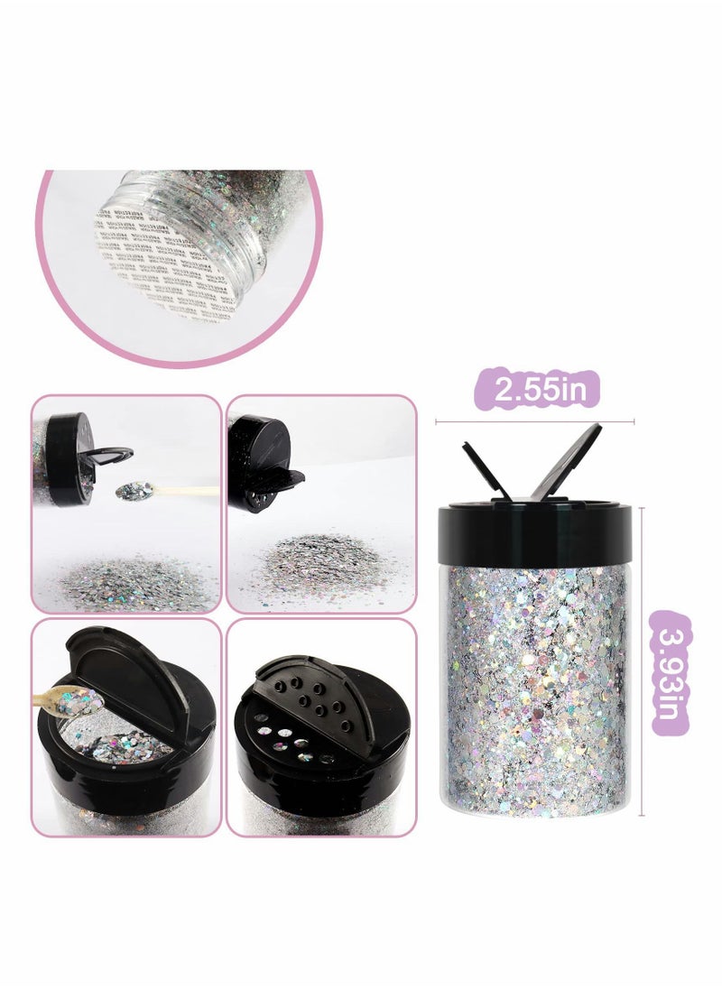Y&D Holographic Chunky Glitter, 3.5oz/ 100g Silver Craft Glitter Powder Mixed Fine Flakes Iridescent Nail Sequins for Art, Hair, Epoxy Resin, Tumblers, Slime, Painting, Festival Decor  - Image 3