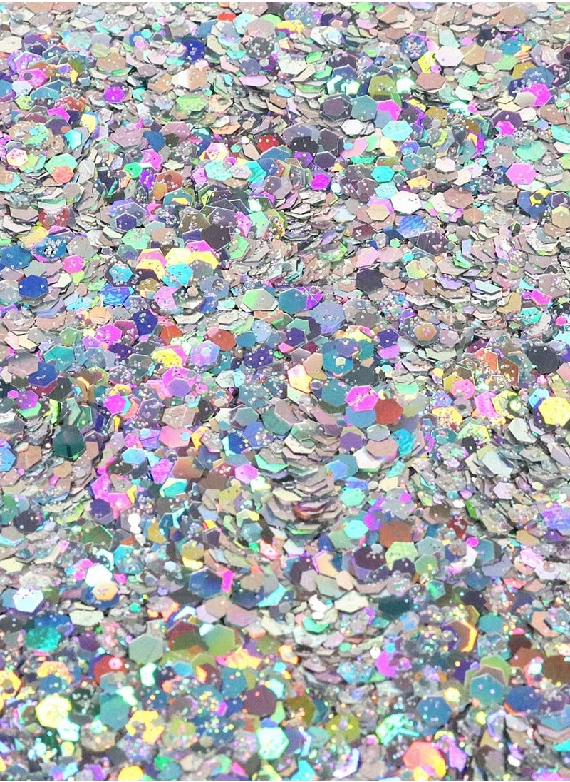 Y&D Holographic Chunky Glitter, 3.5oz/ 100g Silver Craft Glitter Powder Mixed Fine Flakes Iridescent Nail Sequins for Art, Hair, Epoxy Resin, Tumblers, Slime, Painting, Festival Decor  - Image 2
