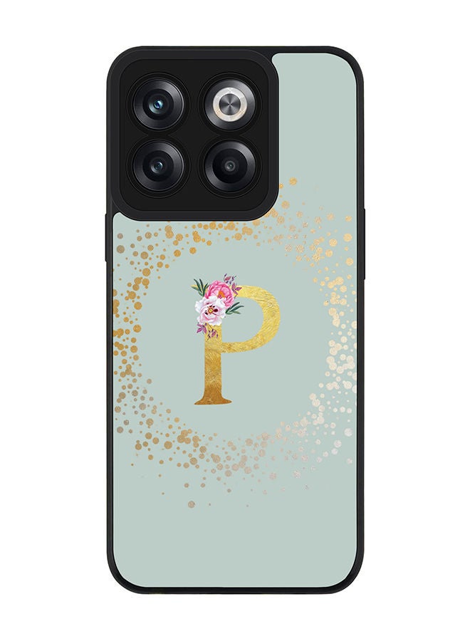 Stylizedd Rugged Black edge case for OnePlus 10T Slim fit Soft Case Flexible Rubber Edges TPU Gel Thin Cover - Custom Monogram Initial Letter Floral Pattern Alphabet - P (Light Grey) - Image 1