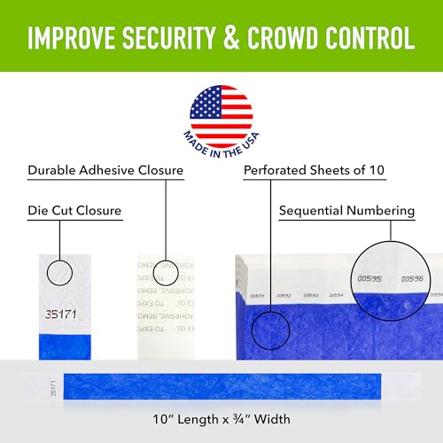 Wristco 200 WristCo Marine Blue Tyvek Wristbands for Events - Comfortable Tear Resistant Paper Bracelets ID Wrist Bands for Concerts Festivals Admission Party Identification - Image 2