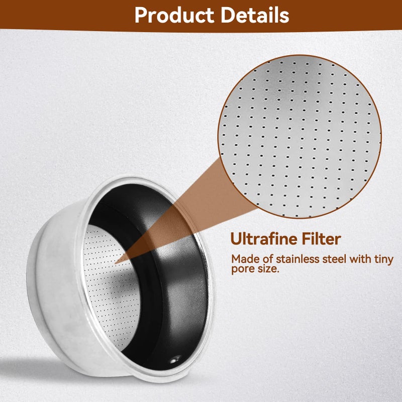 Agatige 51mm 2 Cups Portafilter Filter Basket, Stainless Steel Pressurized Mesh Coffee Filters Bottomless Portafilter Coffee Machines Accessories for Semi-Automatic Coffee Machine Series(2 Cup) - Image 5