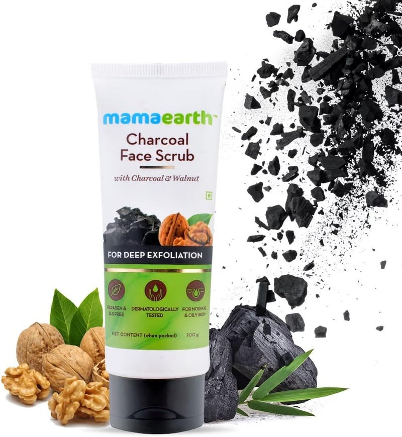 Salt resistant coating Charcoal Face Scrub for Oily and Normal skin, with Charcoal and Walnut for Deep Exfoliation - 100g Land transit & shipment compatible - Image 1