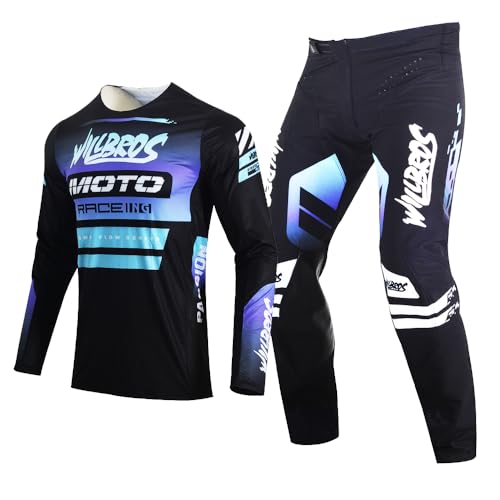 Willbros Motocross Jersey Pants Combo for Dirt Bike Racing MX Enduro Gear Set Motorcycle Offroad Protective Racewear Adult Black Purple Jersey XXL Pants 38 - Image 1