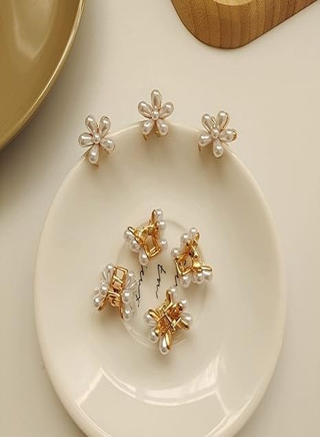 FALONG Mini Pearl Hair Claw Clips Small Pearl Claw Clips with Flower Design Sweet Artificial Bangs Clips Decorative Hair Accessories for Wedding Decoration for Women Girls - Image 4