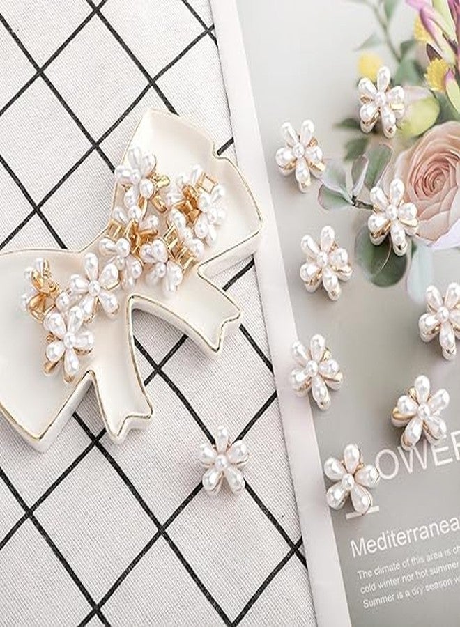 FALONG Mini Pearl Hair Claw Clips Small Pearl Claw Clips with Flower Design Sweet Artificial Bangs Clips Decorative Hair Accessories for Wedding Decoration for Women Girls - Image 2