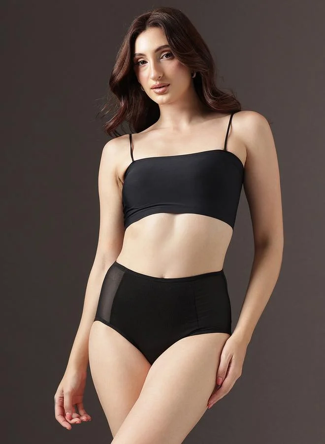 Clovia High Waist Hipster Panty with Powernet Panels - Cotton