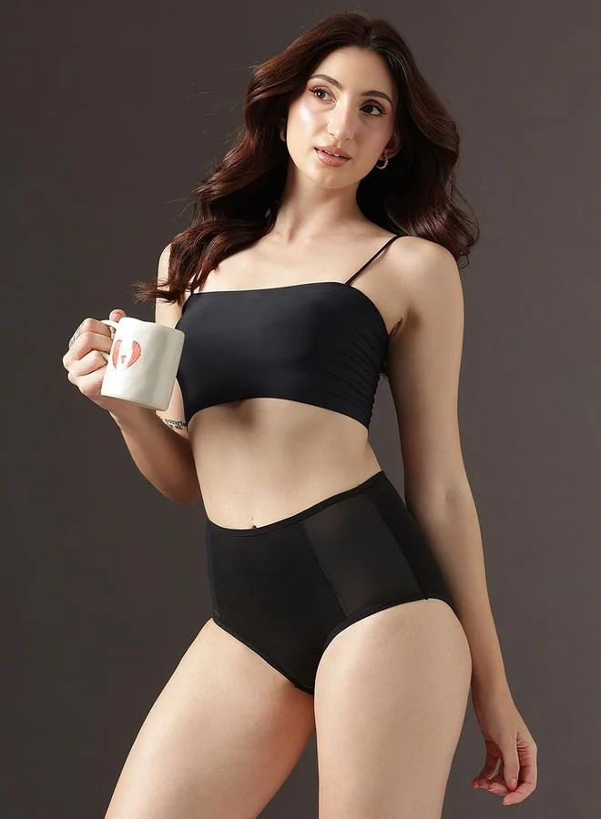 Clovia High Waist Hipster Panty with Powernet Panels - Cotton