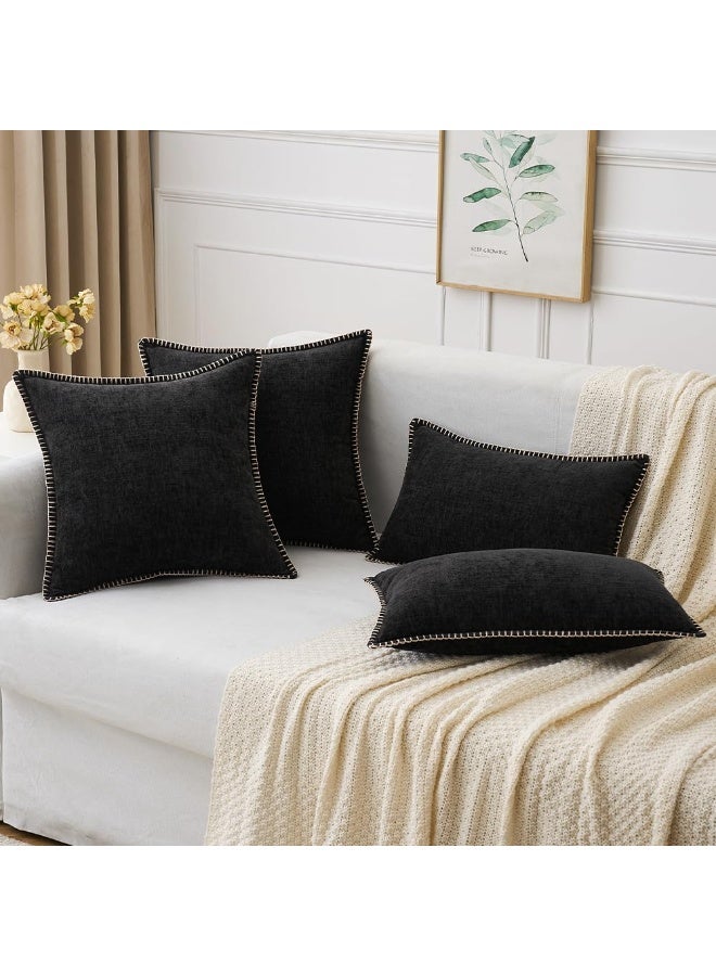 Chenille Soft Cozy Throw Pillow Covers 12x20 Set of 2, Modern Farmhouse Boho Velvet Decorative Pillow Cases with Stitched Edge for Couch Sofa Bed Home Decor, Black - Image 5