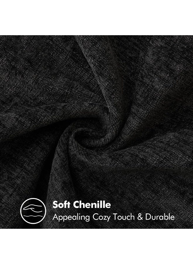 Chenille Soft Cozy Throw Pillow Covers 12x20 Set of 2, Modern Farmhouse Boho Velvet Decorative Pillow Cases with Stitched Edge for Couch Sofa Bed Home Decor, Black - Image 4