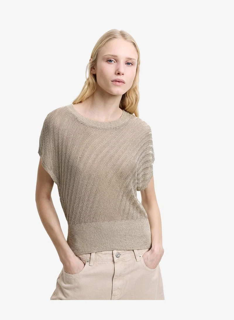 French Connection Women's Soft Gold Jada Metallic Knit Top