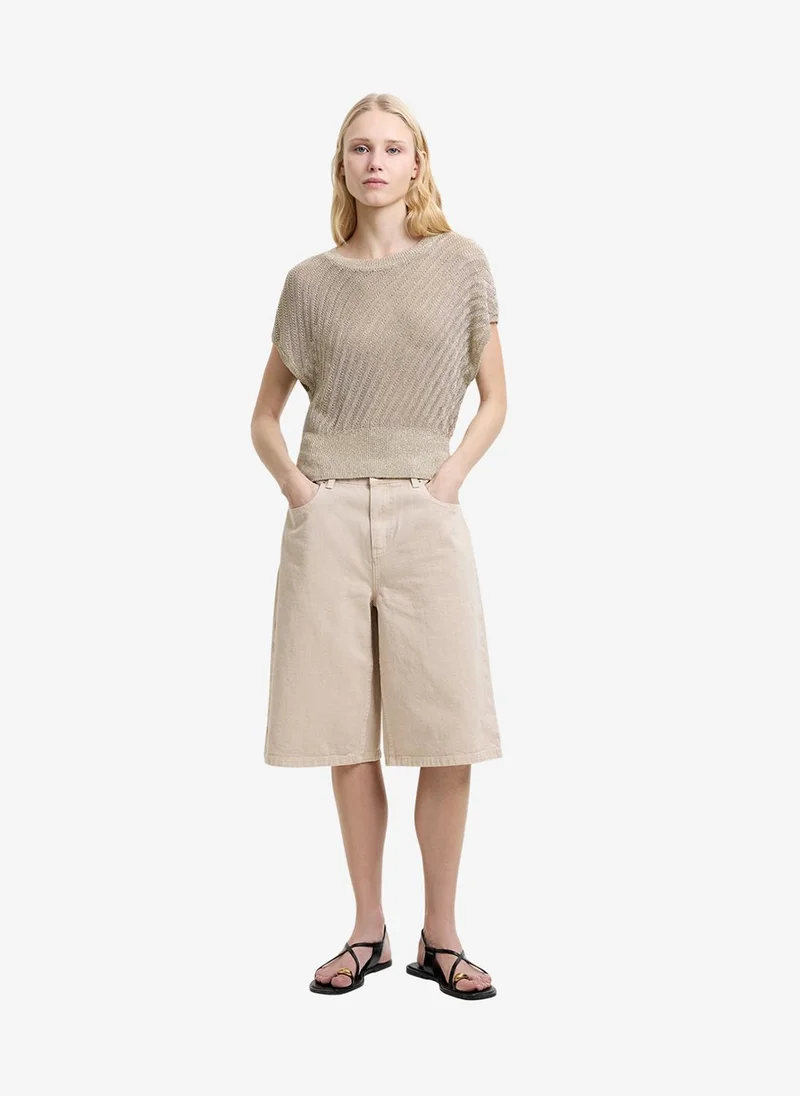 French Connection Women's Soft Gold Jada Metallic Knit Top